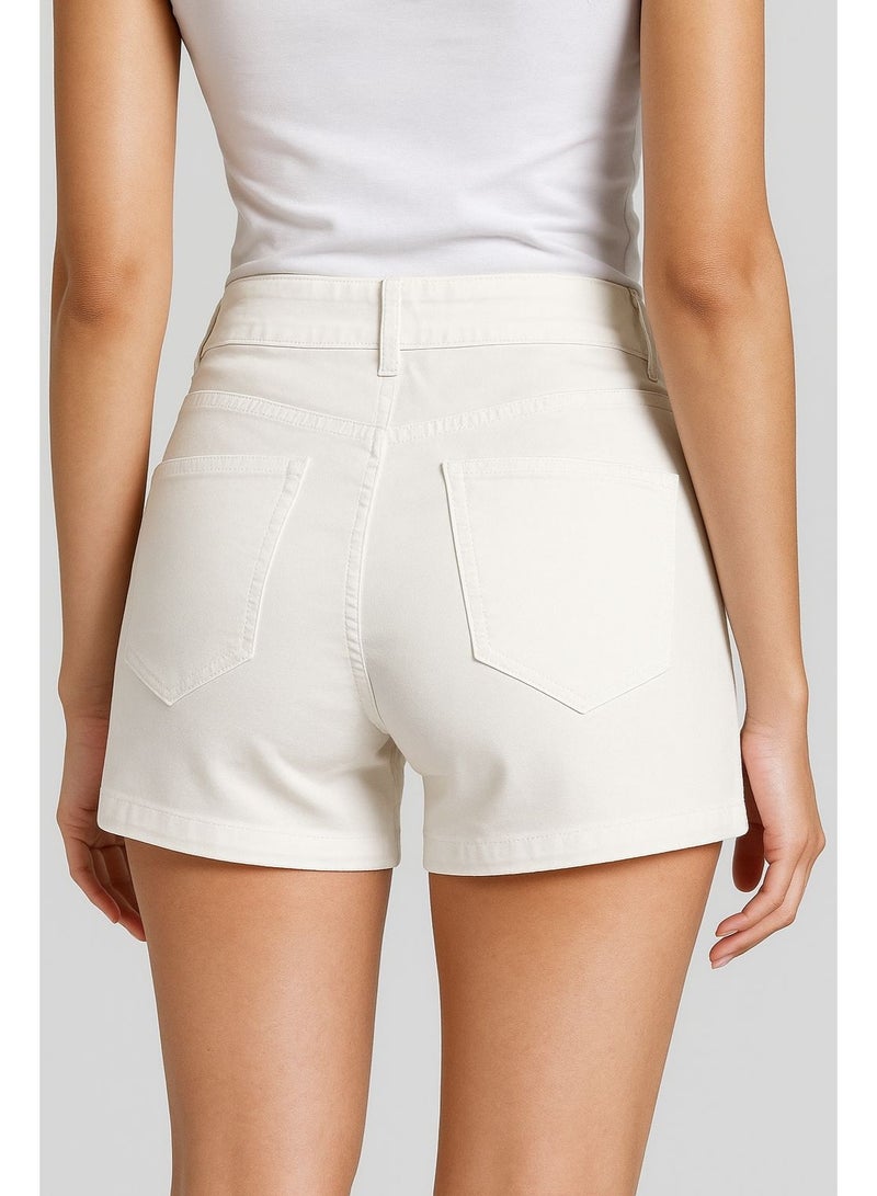 Ovs Women's White High-Waist Cotton Shorts | Premium Stretch Shorts for Summer - Image 2