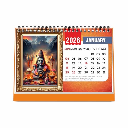 ESCAPER 2026 Lord Shiva Desk Calendar – Mahadev & Shiv Parivar Photo Table Calendar, Sanatana Dharma Hindu Desktop Calendar, 16-Page Spiritual Calendar for Home & Office - Image 1