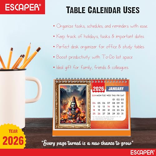 ESCAPER 2026 Lord Shiva Desk Calendar – Mahadev & Shiv Parivar Photo Table Calendar, Sanatana Dharma Hindu Desktop Calendar, 16-Page Spiritual Calendar for Home & Office - Image 5
