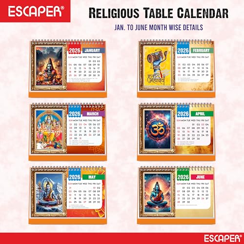 ESCAPER 2026 Lord Shiva Desk Calendar – Mahadev & Shiv Parivar Photo Table Calendar, Sanatana Dharma Hindu Desktop Calendar, 16-Page Spiritual Calendar for Home & Office - Image 2