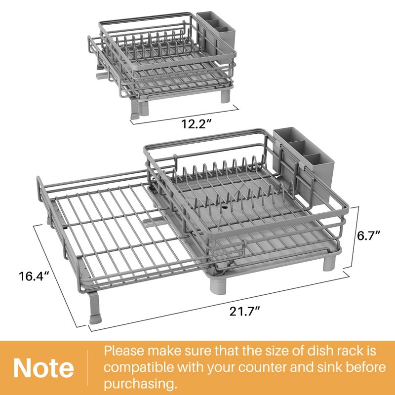 SNTD Dish Drying Rack - Extendable Dish Rack, Large Sink Drying Dish Drainer for Kitchen Counter, Stainless Steel Dish Strainer with Utensil Holder (Grey) - Image 2