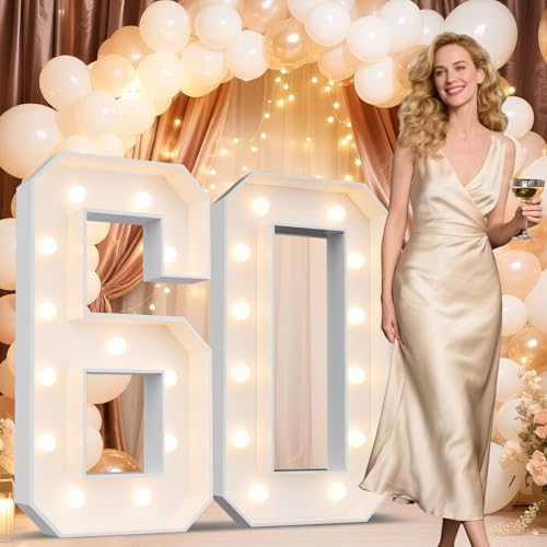 Ledido 4FT Marquee Light Up Numbers 60, Marquee Numbers 4 Feet Tall for Birthday, Anniversary,Graduation Party Decorations,Big 60th Birthday Number for Party Decor,Warm White Large Lighted Number 60 - Image 1