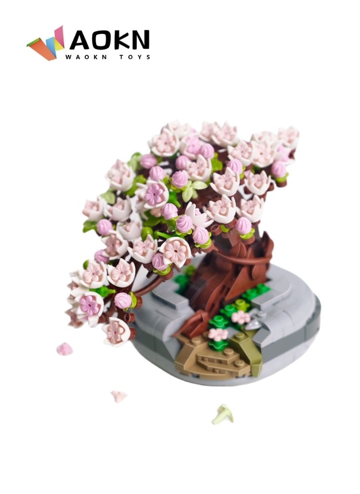 WAOKN New Creative Assembly Simulation Sakura Pot Small Particle Building Blocks Creative Art Decoration Gift