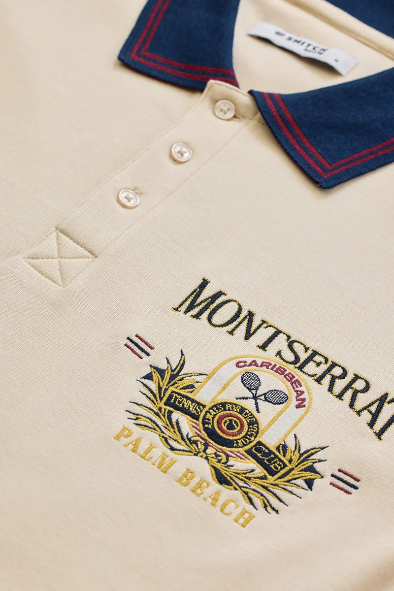 SNITCH Montserrat Cream Embroidered Polo T-Shirt