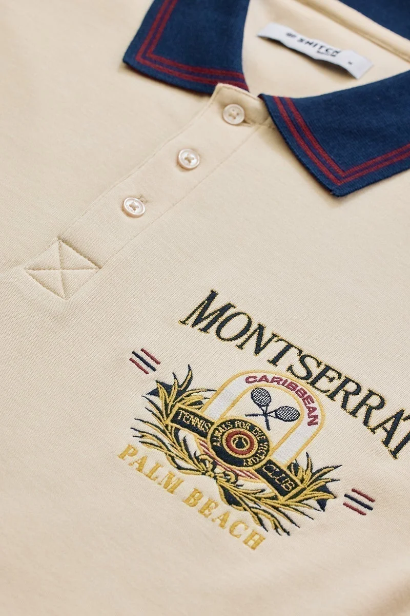 SNITCH Montserrat Cream Embroidered Polo T-Shirt