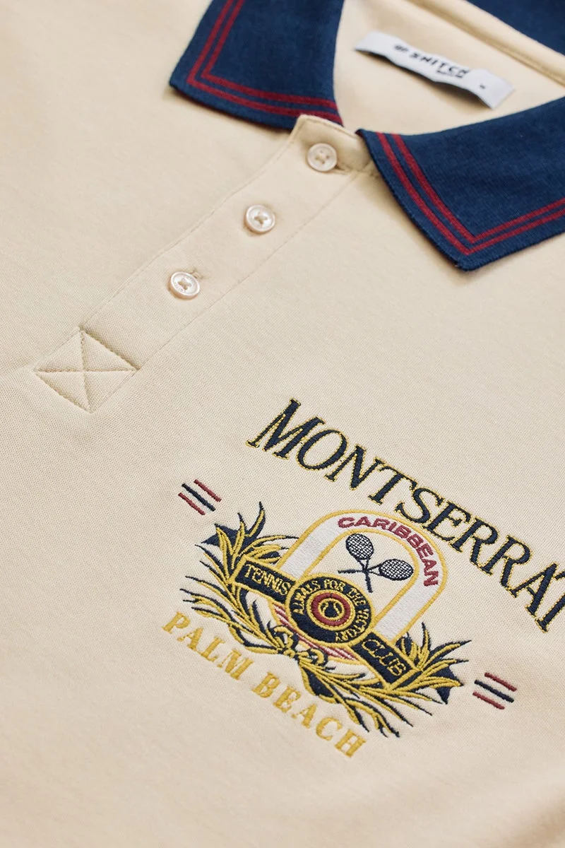 SNITCH Montserrat Cream Embroidered Polo T-Shirt