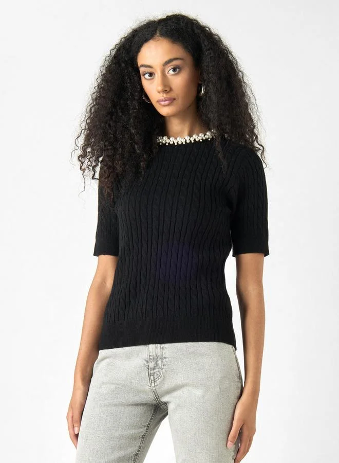 2Xtremz 2Xtremz Pearl Embellished Sweater with Short Sleeves