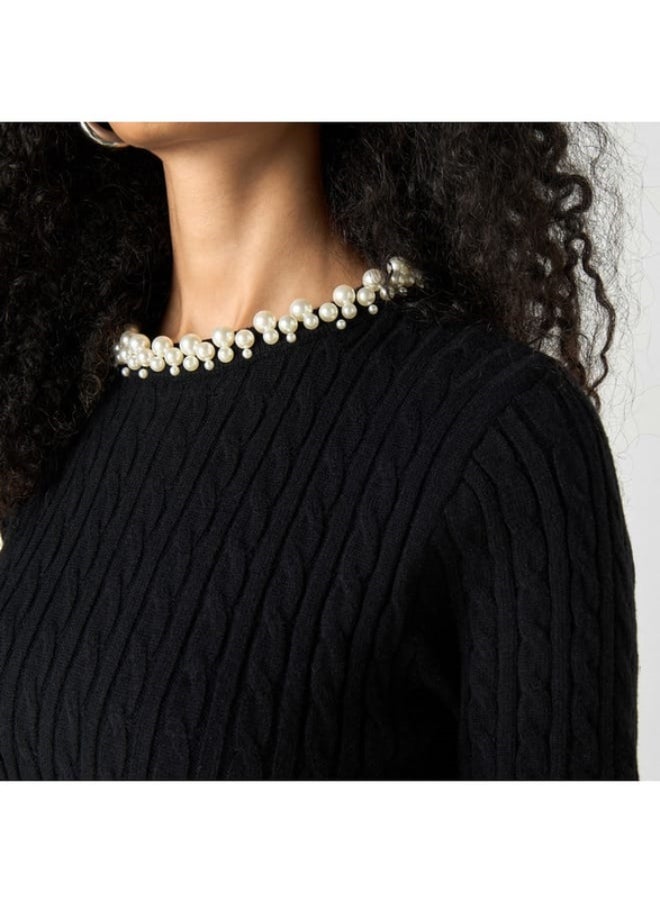 2Xtremz - 2Xtremz Pearl Embellished Sweater with Short Sleeves - Image 1