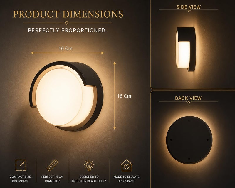 FILLISKA Acrylic LED Wall Light, 12 Watt, Indoor/Outdoor, Warm White, IP-65 Rated (Black Round-919) - Image 4