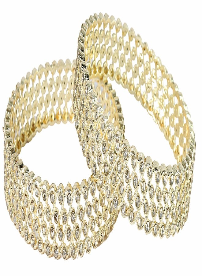 NMII Fancy Metal Bangles Kada Set For Women & Girls with Zircon Diamond Stone | Gold Plated Bangles | Gold Bangles | Women Kada Gold | Bangles For Girls | Golden Bangles-(MAH112-Gold-2.6) - Image 1
