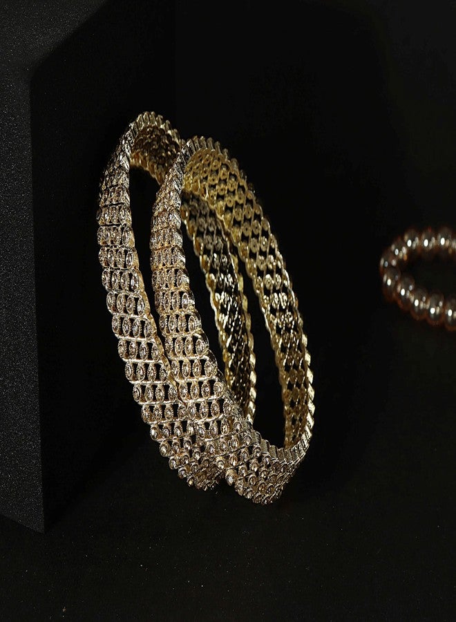 NMII Fancy Metal Bangles Kada Set For Women & Girls with Zircon Diamond Stone | Gold Plated Bangles | Gold Bangles | Women Kada Gold | Bangles For Girls | Golden Bangles-(MAH112-Gold-2.6) - Image 3