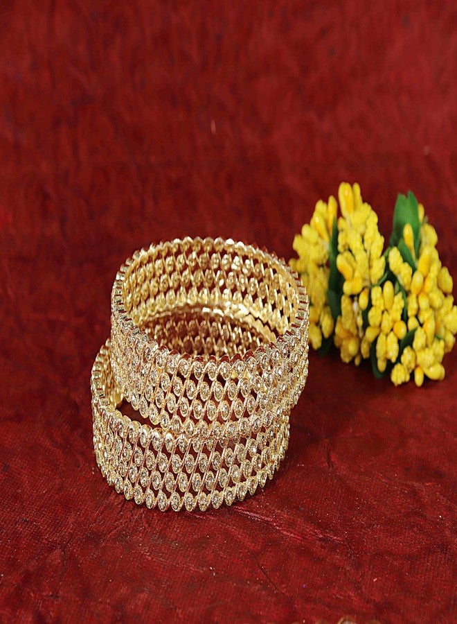 NMII Fancy Metal Bangles Kada Set For Women & Girls with Zircon Diamond Stone | Gold Plated Bangles | Gold Bangles | Women Kada Gold | Bangles For Girls | Golden Bangles-(MAH112-Gold-2.6) - Image 4