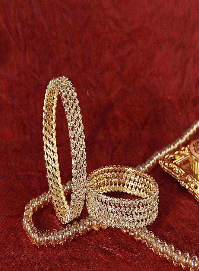 NMII Fancy Metal Bangles Kada Set For Women & Girls with Zircon Diamond Stone | Gold Plated Bangles | Gold Bangles | Women Kada Gold | Bangles For Girls | Golden Bangles-(MAH112-Gold-2.6) - Image 5