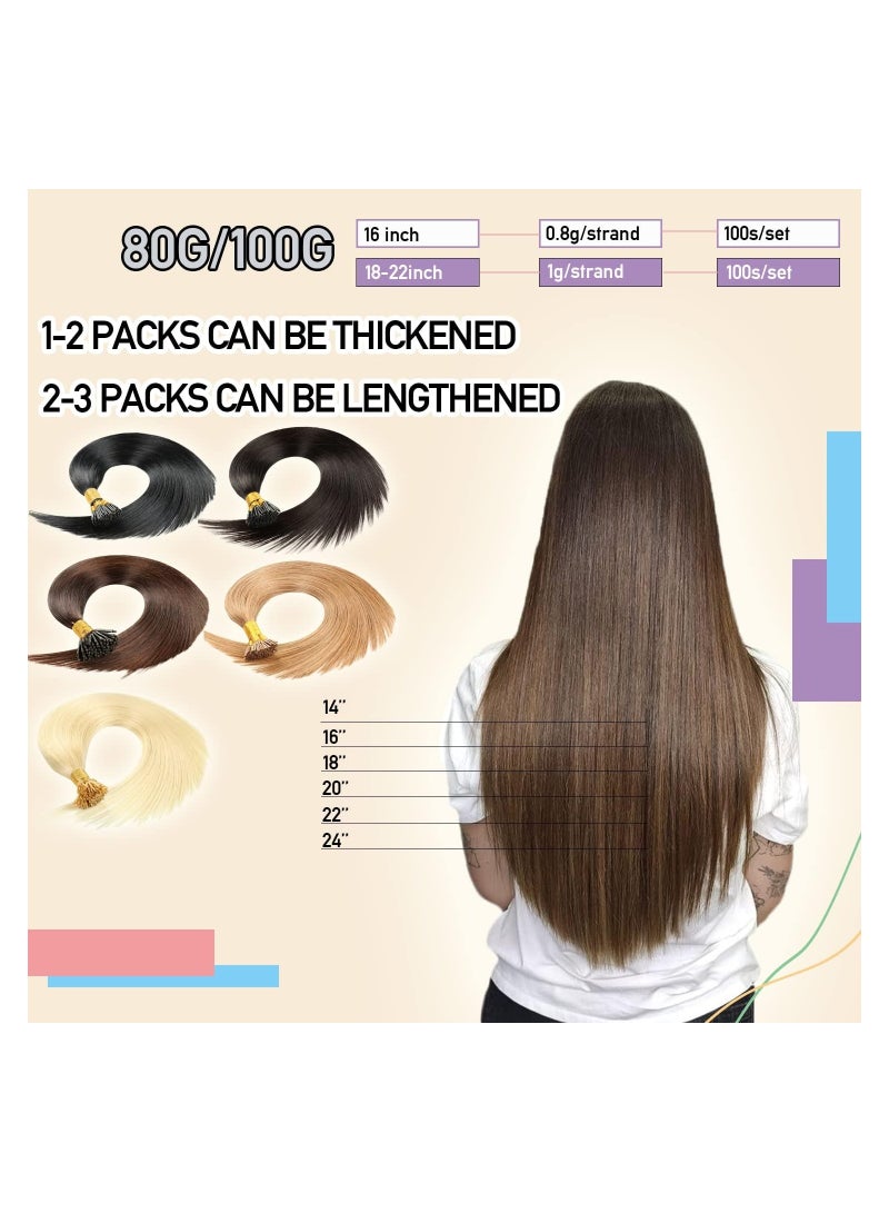 Estelle I Tip Hair Extensions Human Hair Extensions I Tip Human Hair Pre Bonded Hair Extensions Real Human Hair Invisible 20inch 100g 1g/s 100s/Pack #27 Blonde... - Image 5