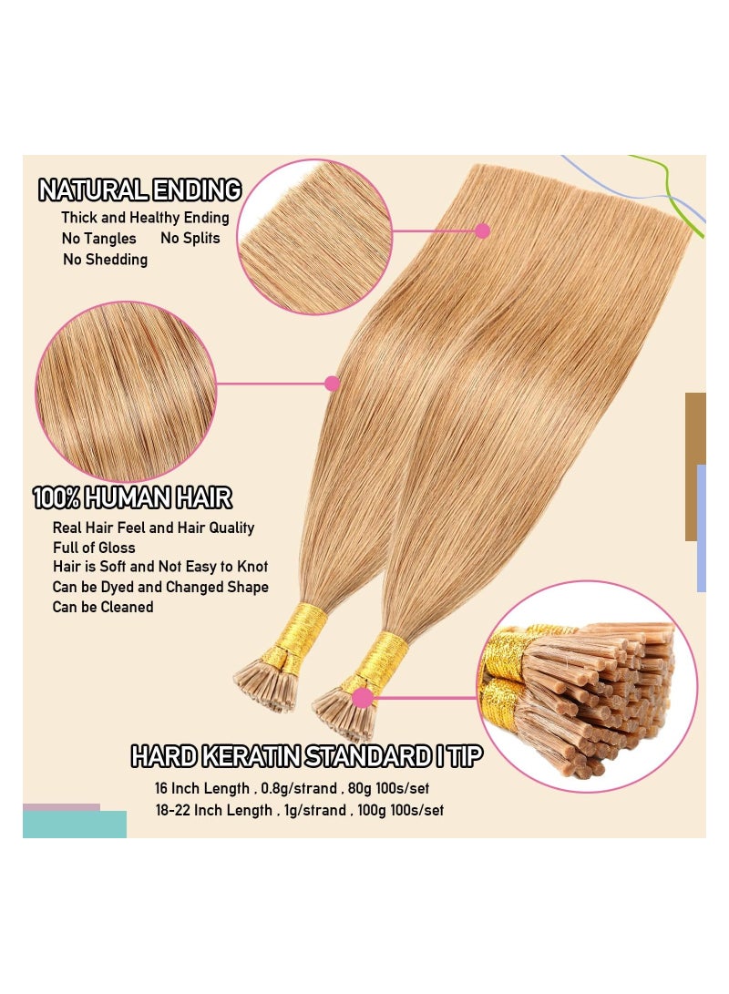 Estelle I Tip Hair Extensions Human Hair Extensions I Tip Human Hair Pre Bonded Hair Extensions Real Human Hair Invisible 20inch 100g 1g/s 100s/Pack #27 Blonde... - Image 4