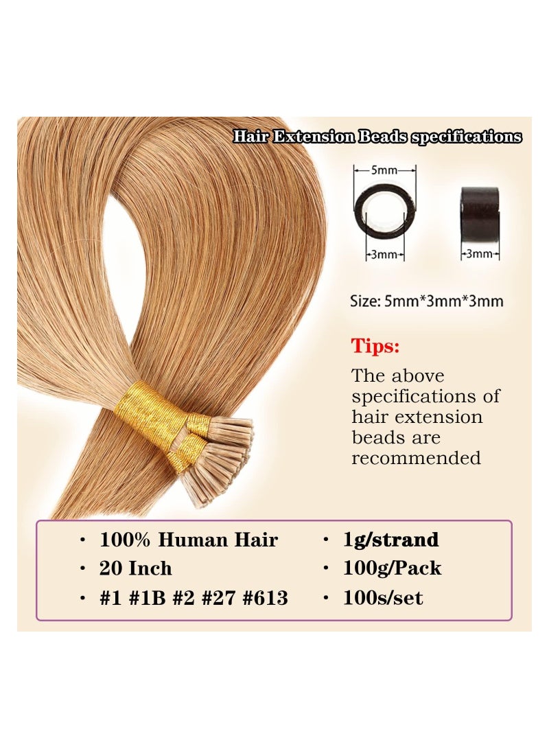 Estelle I Tip Hair Extensions Human Hair Extensions I Tip Human Hair Pre Bonded Hair Extensions Real Human Hair Invisible 20inch 100g 1g/s 100s/Pack #27 Blonde... - Image 3