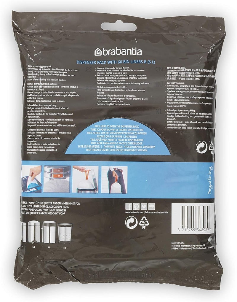 Brabantia Bin Liners, Size B, 5 L - 60 Bags - Image 2