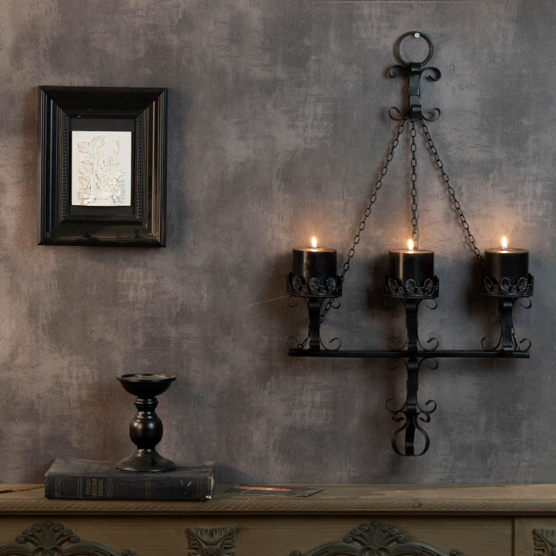 WOPARTY Black Wall Candle Sconces,3 Iron Candelabra,Gothic Victorian Decor,Rustic wall Candle Holder for Bathroom,Living Room,Dining Room Indoor Outdoor Use - Image 4