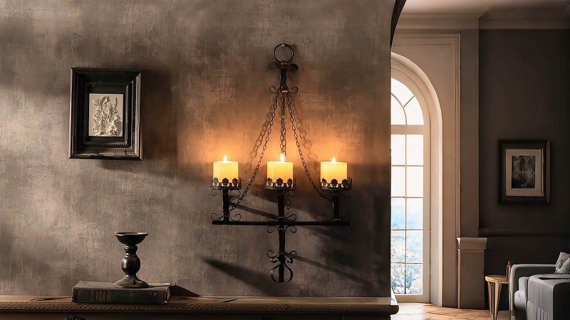 WOPARTY Black Wall Candle Sconces,3 Iron Candelabra,Gothic Victorian Decor,Rustic wall Candle Holder for Bathroom,Living Room,Dining Room Indoor Outdoor Use - Image 2