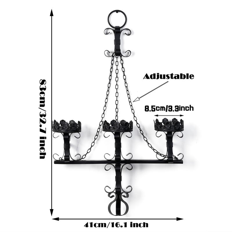 WOPARTY Black Wall Candle Sconces,3 Iron Candelabra,Gothic Victorian Decor,Rustic wall Candle Holder for Bathroom,Living Room,Dining Room Indoor Outdoor Use - Image 3