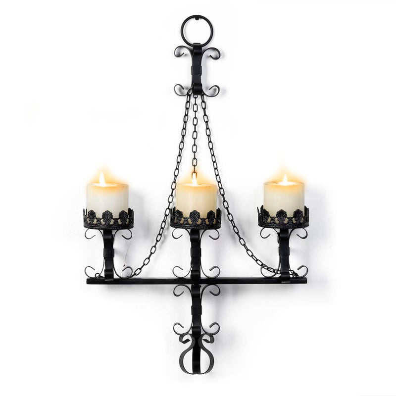 WOPARTY Black Wall Candle Sconces,3 Iron Candelabra,Gothic Victorian Decor,Rustic wall Candle Holder for Bathroom,Living Room,Dining Room Indoor Outdoor Use - Image 1