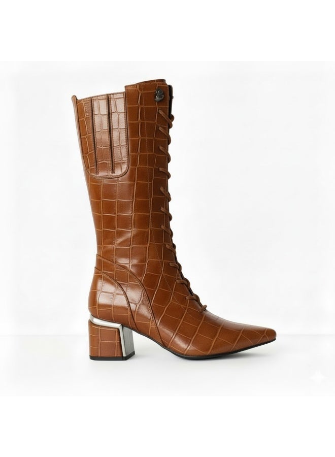 لايف ستيلاش  بوت طويل بكعب متوسط من الجلد برباط وسوسته LB-45 - هافان - Image 2