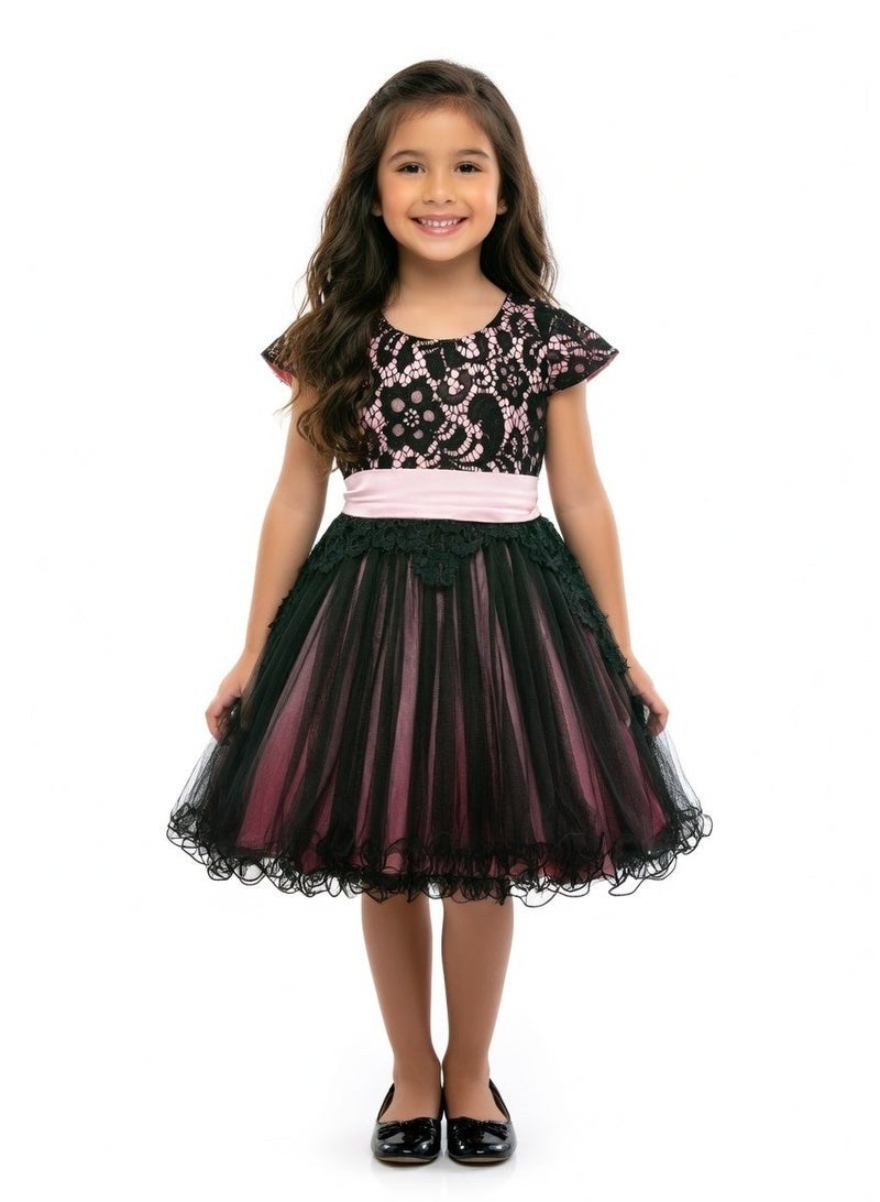 Queen BLACK lace  Girls Party Dress, Princess .Dress  Wearing for Wedding Evening Formal  Dance Gown for Birthday Kid Girls Elegant - Image 1