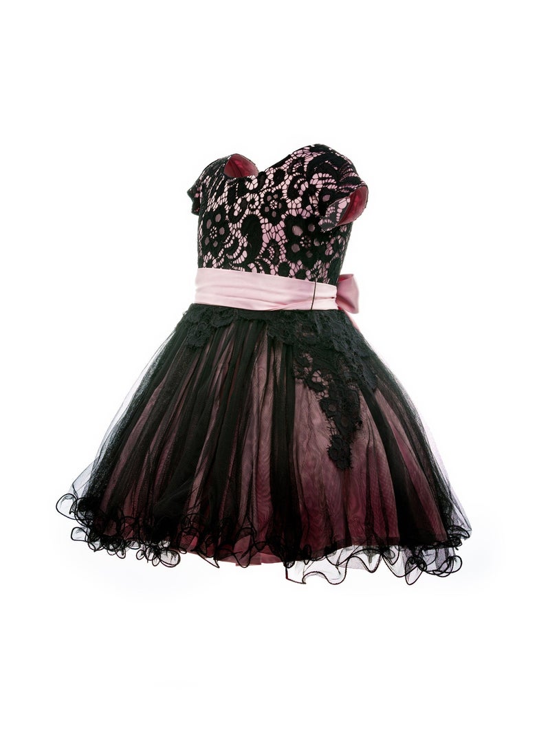 Queen BLACK lace  Girls Party Dress, Princess .Dress  Wearing for Wedding Evening Formal  Dance Gown for Birthday Kid Girls Elegant - Image 2
