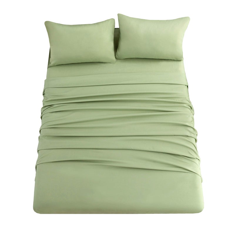 Ghooss Queen Size Sheet Set-Soft Microfiber Bed Sheets 14inch Deep Pocket Fitted Sheet Wrinkle & Fade Resistant Breathable-4 Piece(Queen Sage Green)