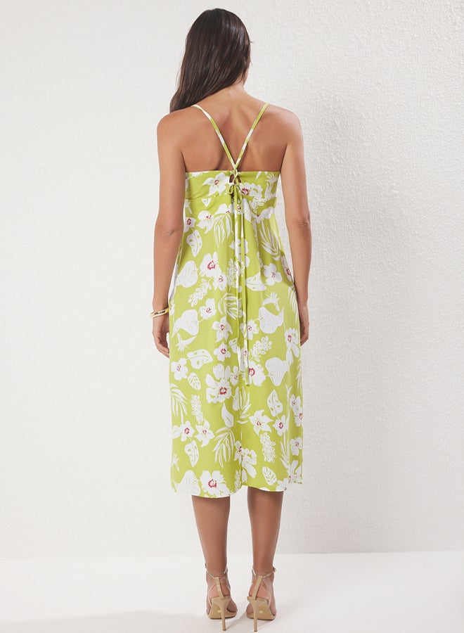 trendyol Green Floral Slit Midi Woven Dress - Image 4