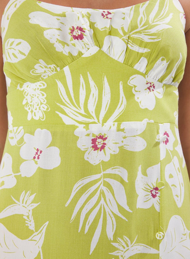 trendyol Green Floral Slit Midi Woven Dress - Image 3