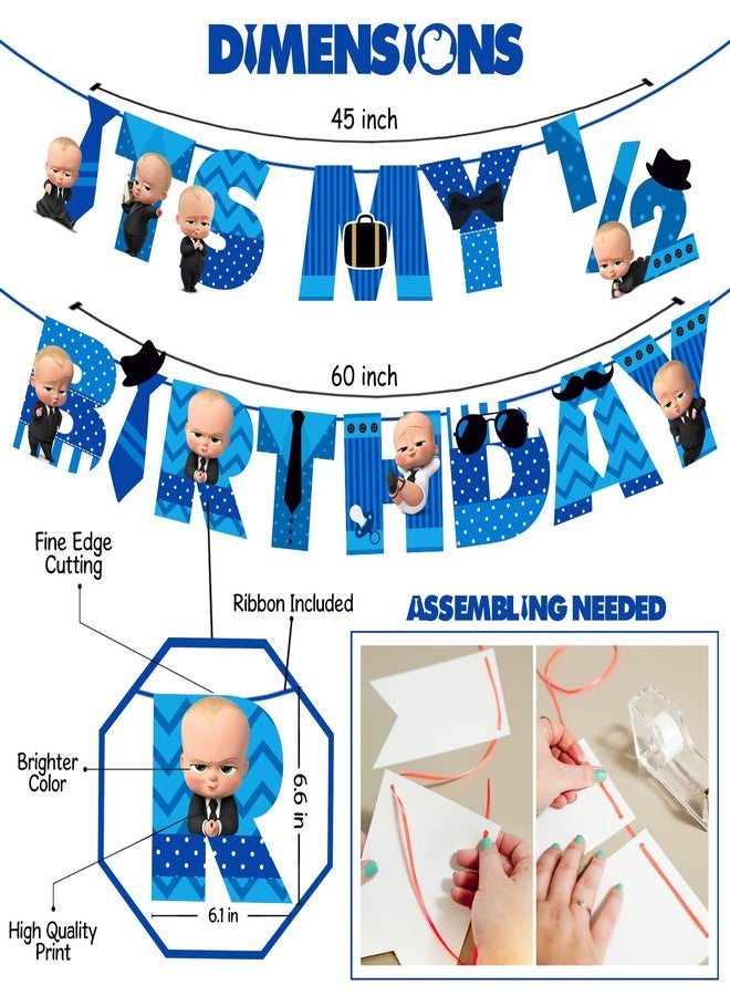 Zyozique Baby Boss Half Birthday Party Supplies, Boss Baby 1/2 Birthday Party Decorations for Boys with Happy Birthday Paper Banner Photobooth Props Balloons(Pack of 44) - Image 4