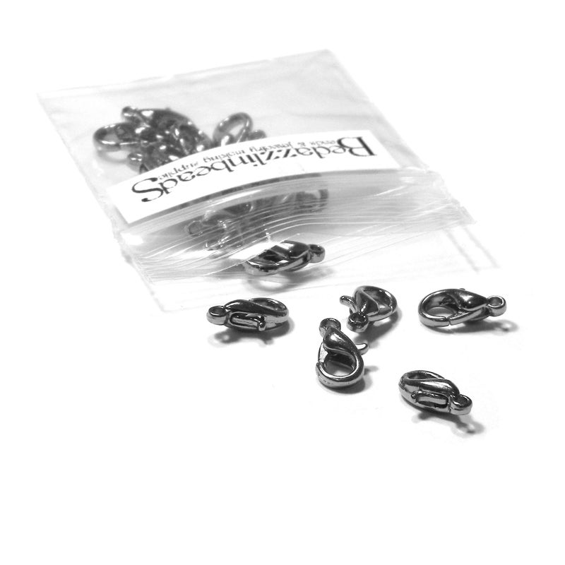 Bedazzlinbeads 50 Little 10mm Lobster Claw Clasps with Lever & Closed Loop Plated Pewter Metal (Gunmetal Plated) - Image 4