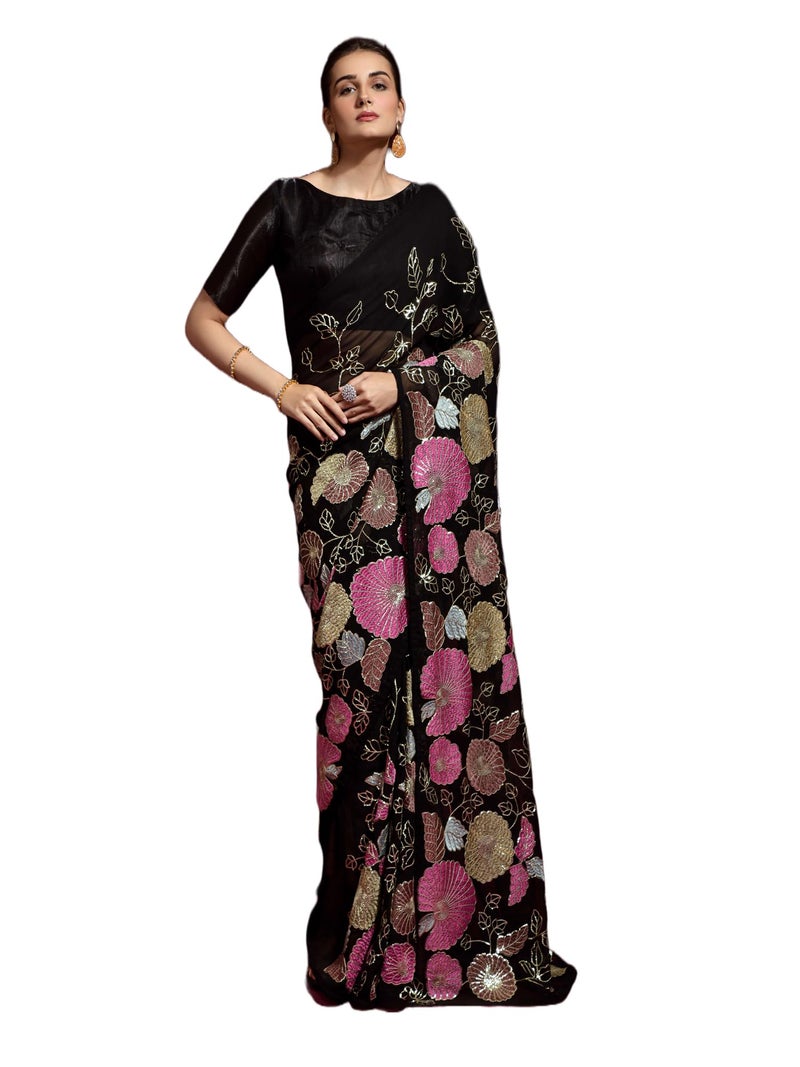 Florely Women's Georgette Heavy Sequence Saree For Women Fancy Saree || Latest Saree For Women (Black) - Image 1