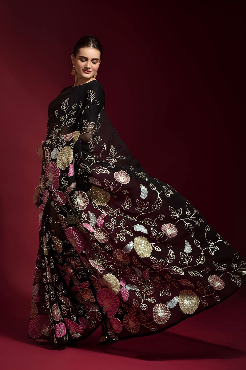 Florely Women's Georgette Heavy Sequence Saree For Women Fancy Saree || Latest Saree For Women (Black) - Image 4