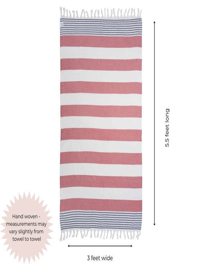 InfuseZen Terry Cloth Lined Turkish Bath & Beach Towel - Marine Stripe Design - 100% Organic Turkish Cotton - Soft, Lightweight, Absorbent - Quick Dry for Beach, Bath, Throw, Travel - Red/Navy - Image 3