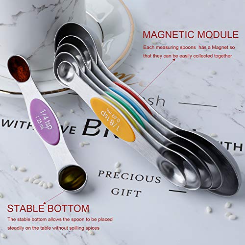 YellRin Magnetic Measuring Spoons Set Stainless Steel Stackable Dual Sided Teaspoons and Tablespoons for Measuring Dry and Liquid Ingredients Set of 6 - Image 2