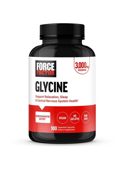 FORCE FACTOR Glycine to Promote Relaxation and Restful Sleep, Support Cognitive Function, Mood Balance, and Nerve Health, 100 Vegetable Capsules