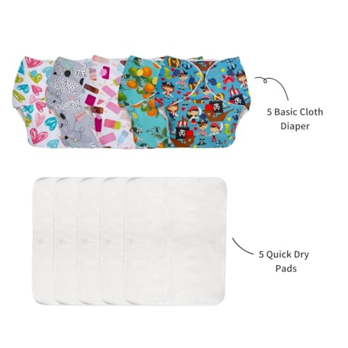 SuperBottoms BASIC Cloth Diapers for Babies l New Trimmer Version l Adjustable & Washable Cotton Diaper l Rash Free Reusable Diaper for New Born Baby l With a UltraThin Dry Pad l 3M - 3Y | 5-17kgs |5 Pack - Image 2