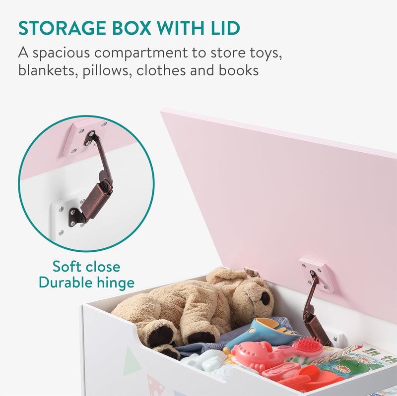 Navaris Navaris Wooden Toy Box  Versatile Storage Bench with Lid for Boys  Girls  Childrens Trunk Ideal for Toys Blankets Books and Clothes  Kids Toybox Chest with Soft Closure  Pink  - Image 3