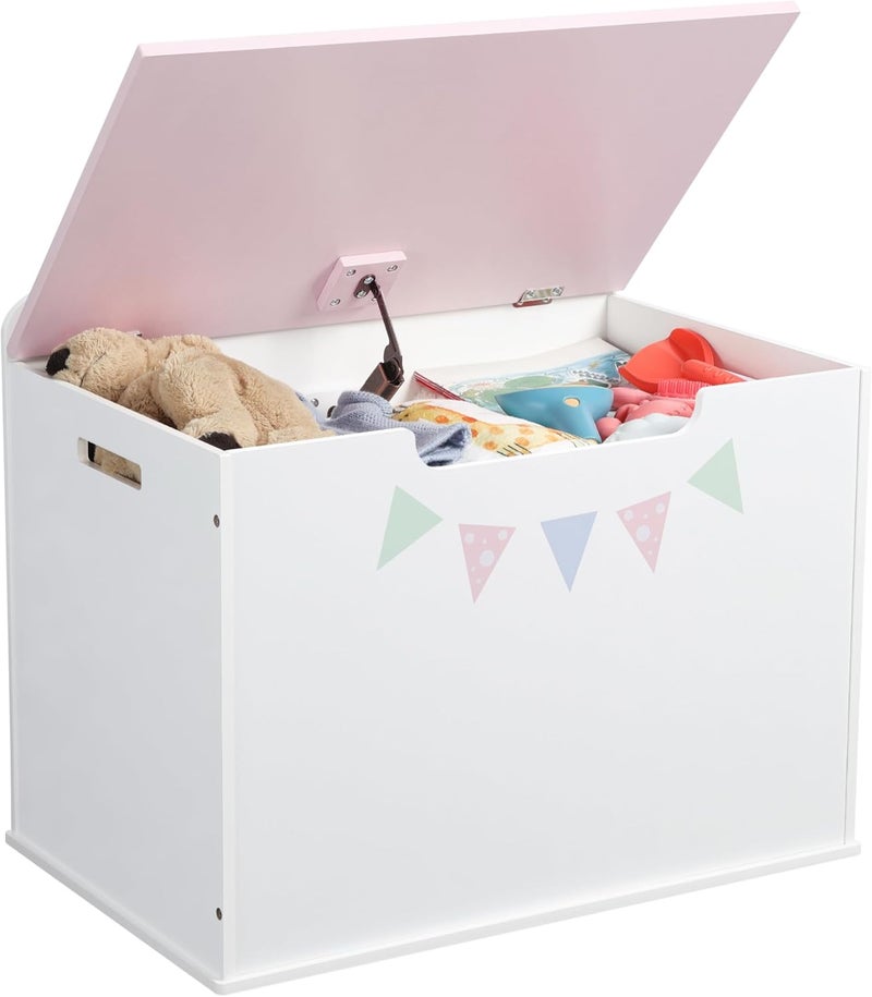 Navaris Navaris Wooden Toy Box  Versatile Storage Bench with Lid for Boys  Girls  Childrens Trunk Ideal for Toys Blankets Books and Clothes  Kids Toybox Chest with Soft Closure  Pink  - Image 1
