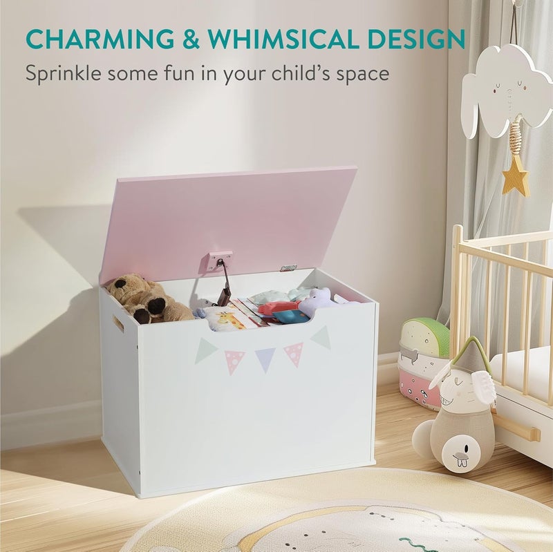 Navaris Navaris Wooden Toy Box  Versatile Storage Bench with Lid for Boys  Girls  Childrens Trunk Ideal for Toys Blankets Books and Clothes  Kids Toybox Chest with Soft Closure  Pink  - Image 2
