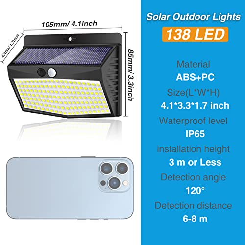 Peasur Solar Lights Outdoor, [138 LED/8 Packs] Solar Motion Sensor Security Light with 3 Lighting Modes Solar Wall Lights Waterproof Solar Powered Lights Outside for Garden Fence Yard Deck Garage - Image 5