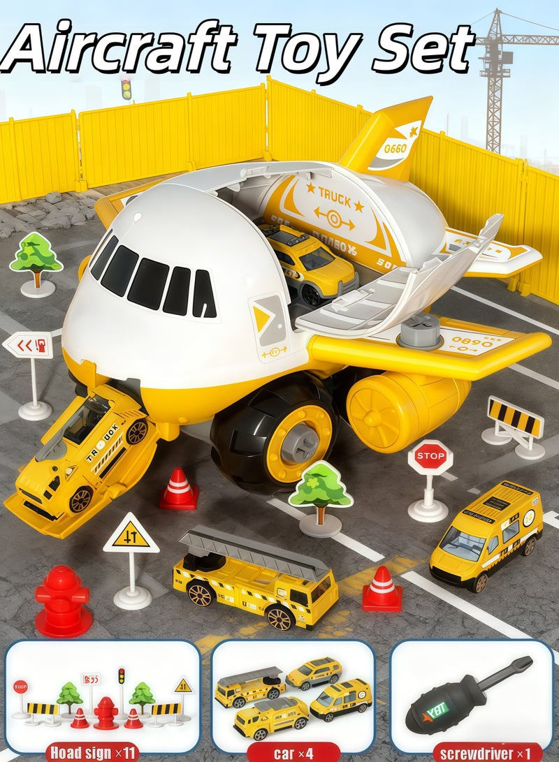 إيزي سو مجموعة ألعاب طائرة التحول، مجموعة ألعاب طائرة نقل البضائع والسيارات، ألعاب محاكاة ألغاز للأطفال، طائرة متعددة الاستخدامات، نموذج طائرة فريكتون بمحرك مع سيارات صغيرة، هدية رائعة للأولاد والبنات - Image 1