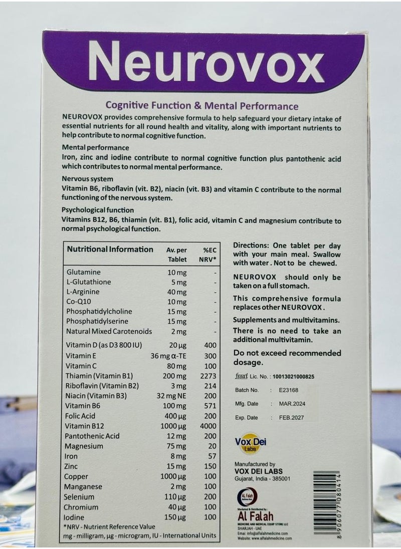 Vox Dei Labs Neurovox - Advanced Brain Health & Cognitive Support with Pantothenic Acid, Iron, Zinc, Iodine & Phosphatidylserine Tablets 30s  - Image 2