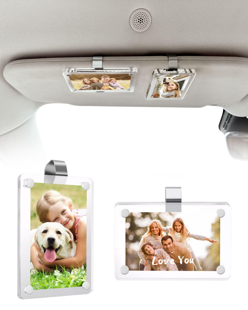 ESVNE 2Pcs Car Picture Holder for Visor Magnetic Picture Frame for 3 Inch Photos, Car Sun Visor Photo Holder with Strong Acrylic Magnet, Personalized Car Accessories with Clips for Easy Display. Gift For Valentineâ€˜s Day - Image 1