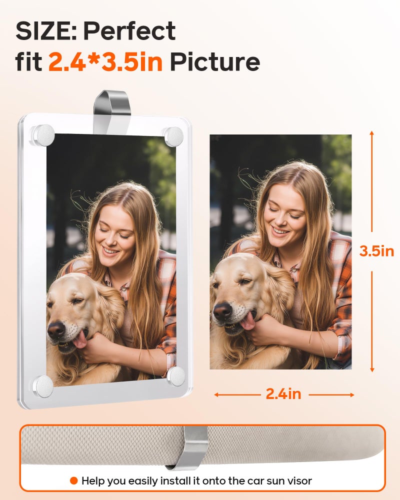ESVNE 2Pcs Car Picture Holder for Visor Magnetic Picture Frame for 3 Inch Photos, Car Sun Visor Photo Holder with Strong Acrylic Magnet, Personalized Car Accessories with Clips for Easy Display. Gift For Valentineâ€˜s Day - Image 2