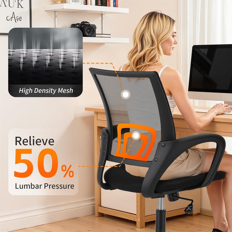 BestOffice Office Ergonomic Cheap Desk Mesh Computer Lumbar Support Modern Executive Adjustable Stool Rolling Swivel Chair for Back Pain (Black) - Image 4