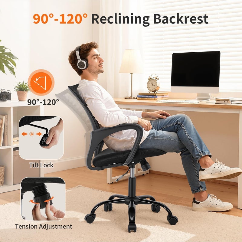 BestOffice Office Ergonomic Cheap Desk Mesh Computer Lumbar Support Modern Executive Adjustable Stool Rolling Swivel Chair for Back Pain (Black) - Image 5