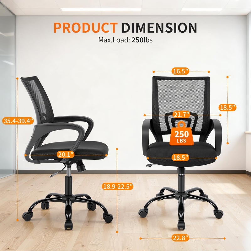 BestOffice Office Ergonomic Cheap Desk Mesh Computer Lumbar Support Modern Executive Adjustable Stool Rolling Swivel Chair for Back Pain (Black) - Image 3